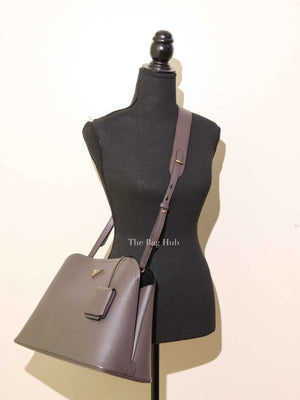 Prada Fumo/Nero Saffiano Matinee Shoulder Bag 1BA249