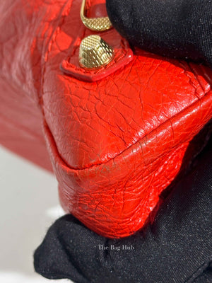 Balenciaga Red Orange Lambskin Leather Giant 12 Motorcycle Town Bag GHW