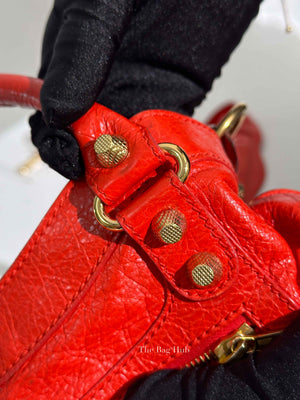 Balenciaga Red Orange Lambskin Leather Giant 12 Motorcycle Town Bag GHW