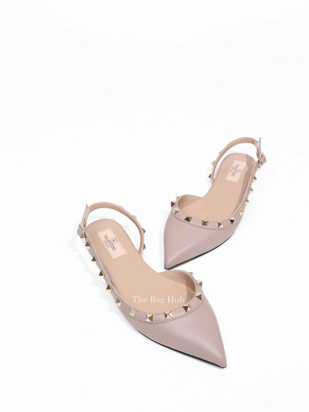 Valentino Garavani Poudre Leather Rockstud Slingback Flats Size 36