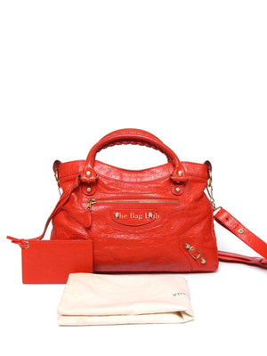 Balenciaga Red Orange Lambskin Leather Giant 12 Motorcycle Town Bag GHW