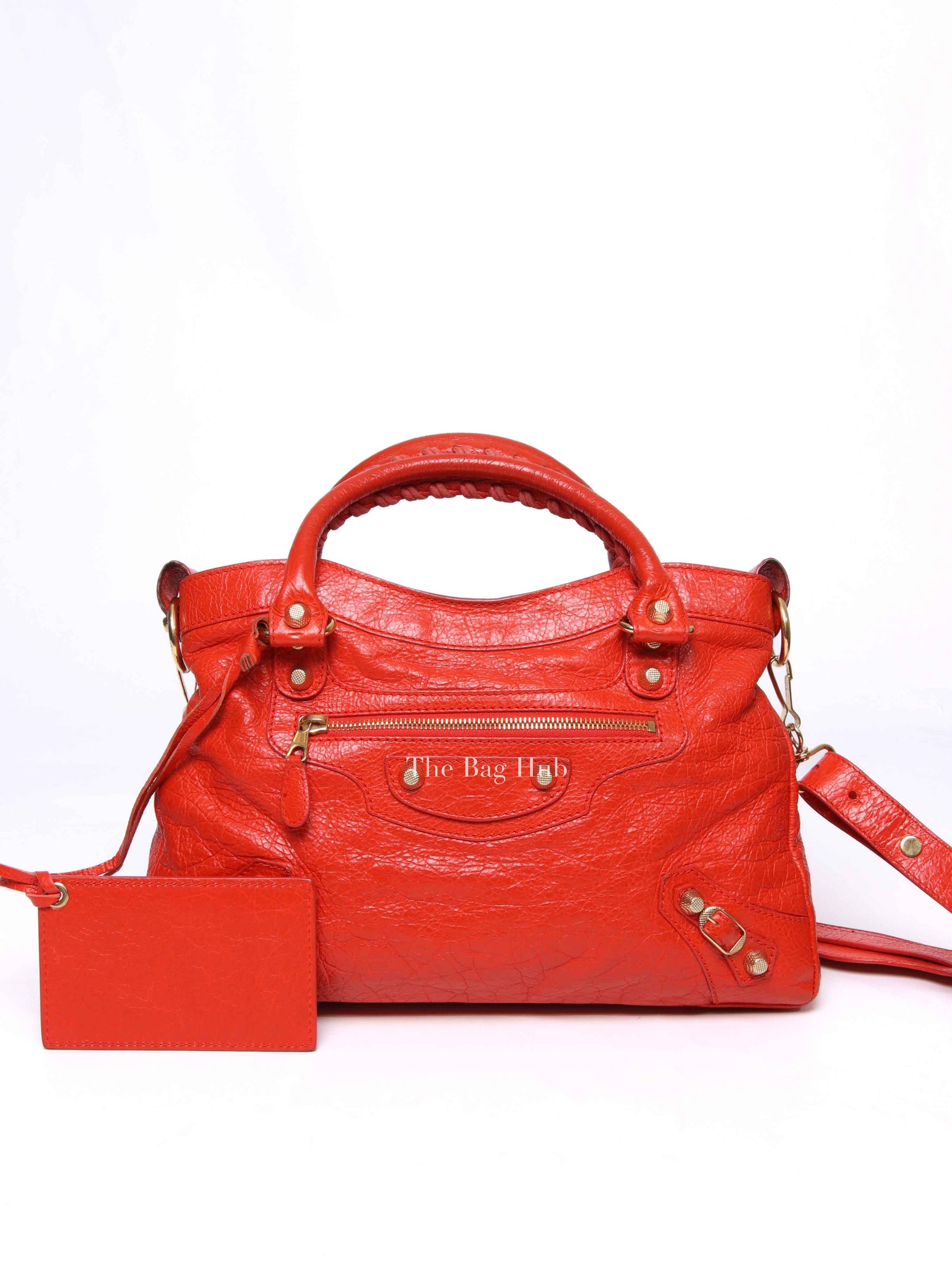 Balenciaga Red Orange Lambskin Leather Giant 12 Motorcycle Town Bag GHW