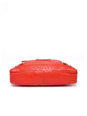 Balenciaga Red Orange Lambskin Leather Giant 12 Motorcycle Town Bag GHW