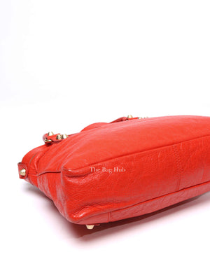 Balenciaga Red Orange Lambskin Leather Giant 12 Motorcycle Town Bag GHW