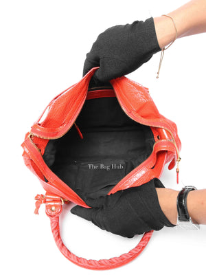 Balenciaga Red Orange Lambskin Leather Giant 12 Motorcycle Town Bag GHW