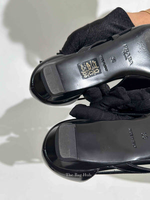 Prada Black Brushed Leather Cut-Out Ballerina Flats Size 36