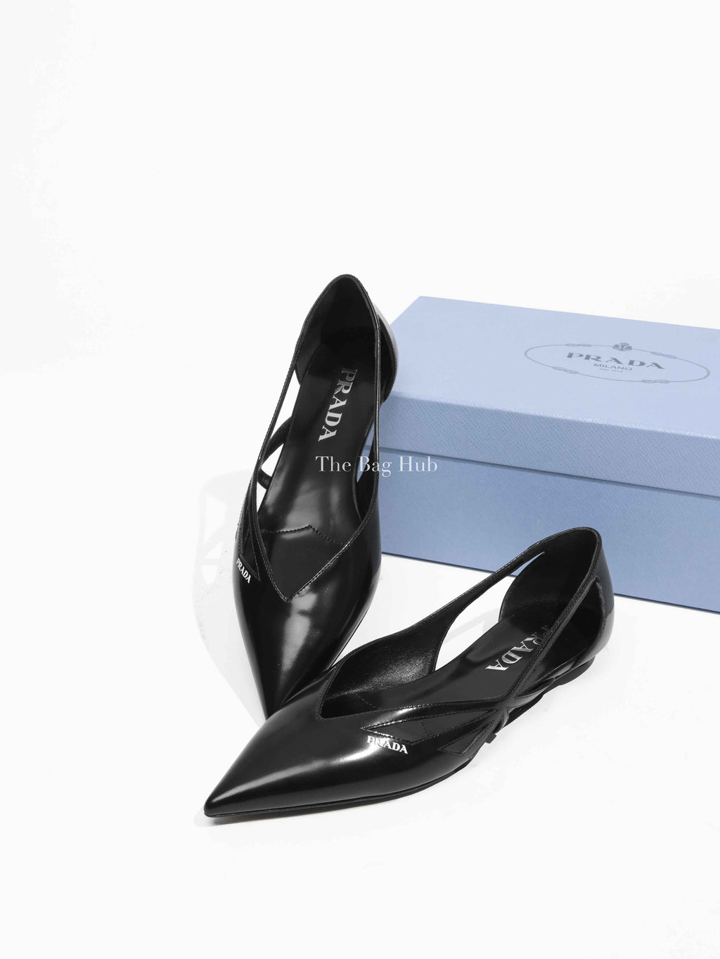 Prada Black Brushed Leather Cut-Out Ballerina Flats Size 36