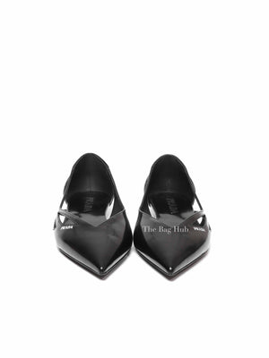 Prada Black Brushed Leather Cut-Out Ballerina Flats Size 36