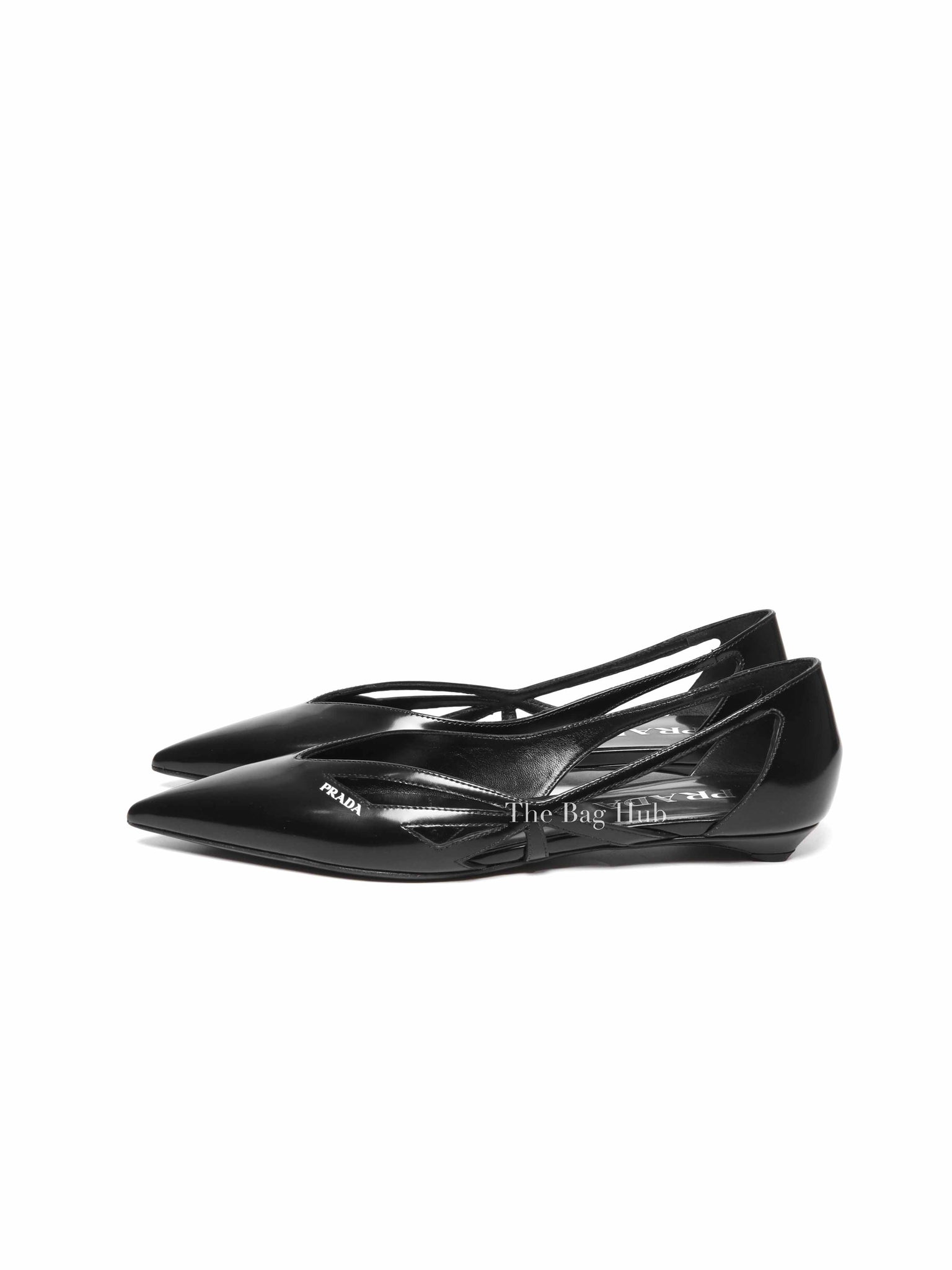 Prada Black Brushed Leather Cut-Out Ballerina Flats Size 36