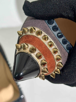 Christian Louboutin Gray Multicolor Calf Hair Malabar Hill Spiked Pointed Toe Pumps Size 38