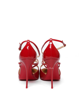 Christian Louboutin Red Patent Crossfliketa Pointed Toe Sandals Size 38