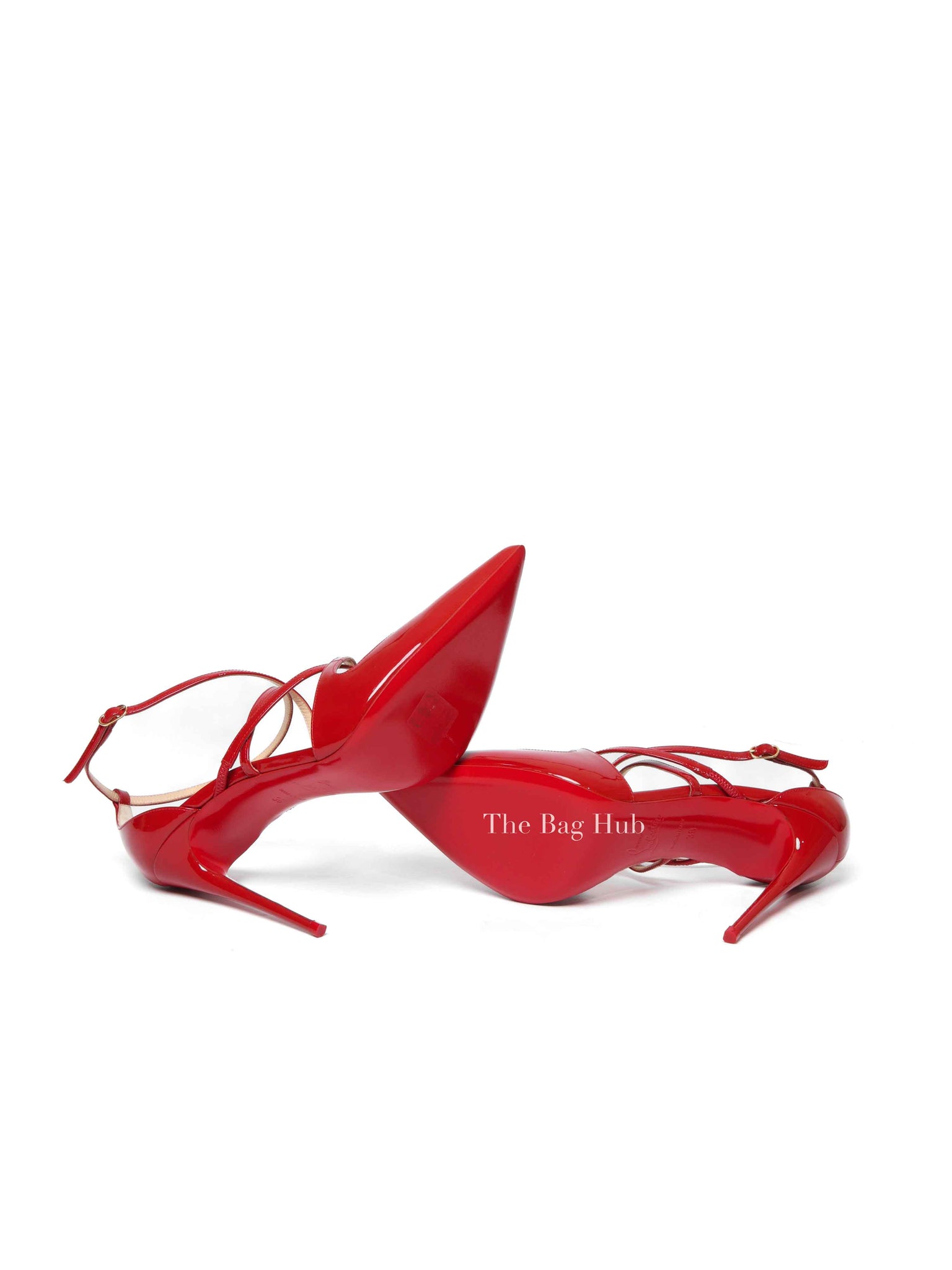 Christian Louboutin Red Patent Crossfliketa Pointed Toe Sandals Size 38