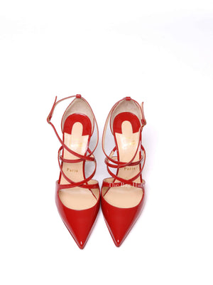 Christian Louboutin Red Patent Crossfliketa Pointed Toe Sandals Size 38