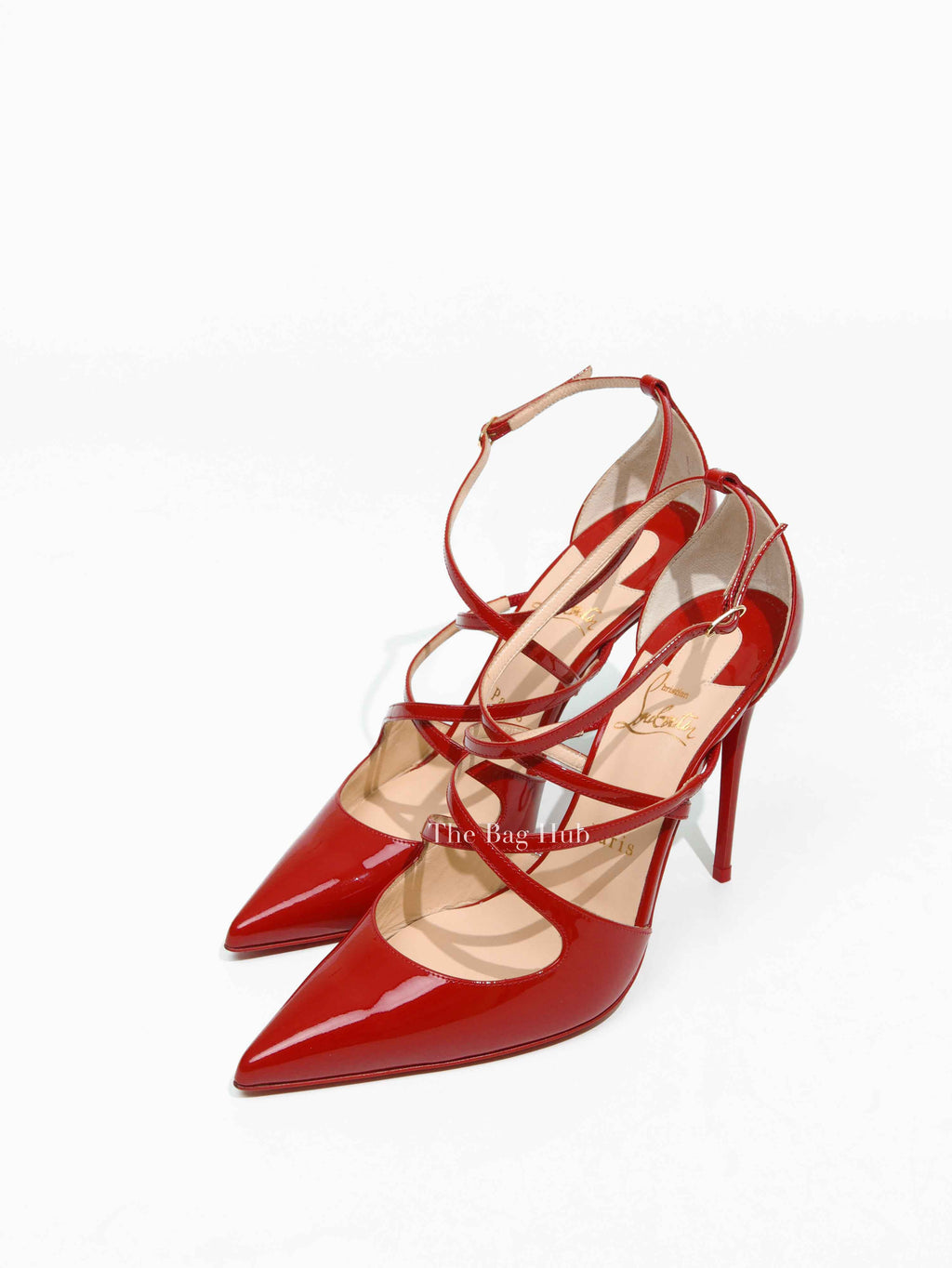 Christian Louboutin Red Patent Crossfliketa Pointed Toe Sandals Size 38