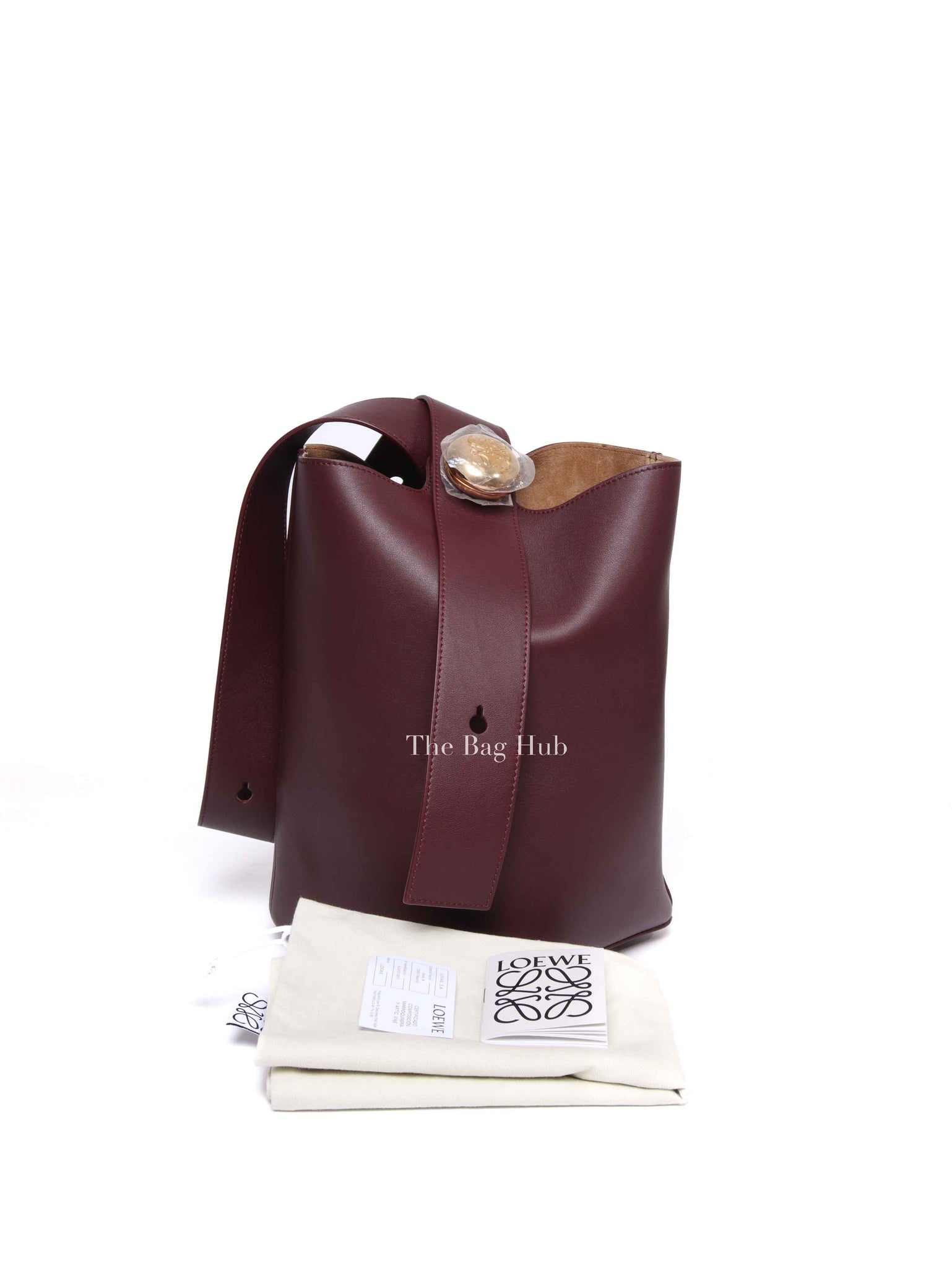 Loewe Burgundy Leather Pebble Bucket Medium Bag