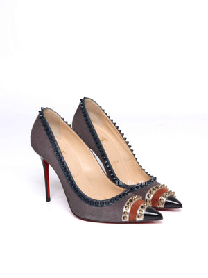 Christian Louboutin Gray Multicolor Calf Hair Malabar Hill Spiked Pointed Toe Pumps Size 38