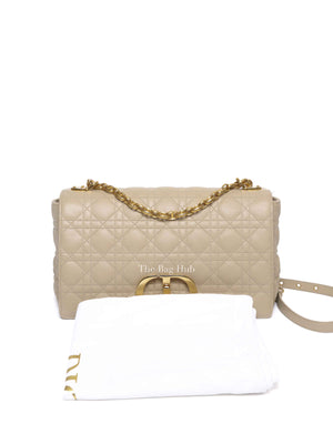 Dior Beige Cannage Calfskin Large Caro Shoulder Bag