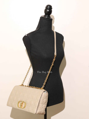 Dior Beige Cannage Calfskin Large Caro Shoulder Bag