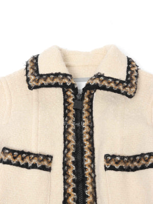 Chanel Cream Wool Tweed Coco Mark Sports Line Zip Up Jacket Size 34