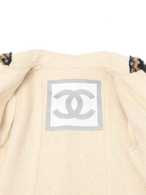 Chanel Cream Wool Tweed Coco Mark Sports Line Zip Up Jacket Size 34