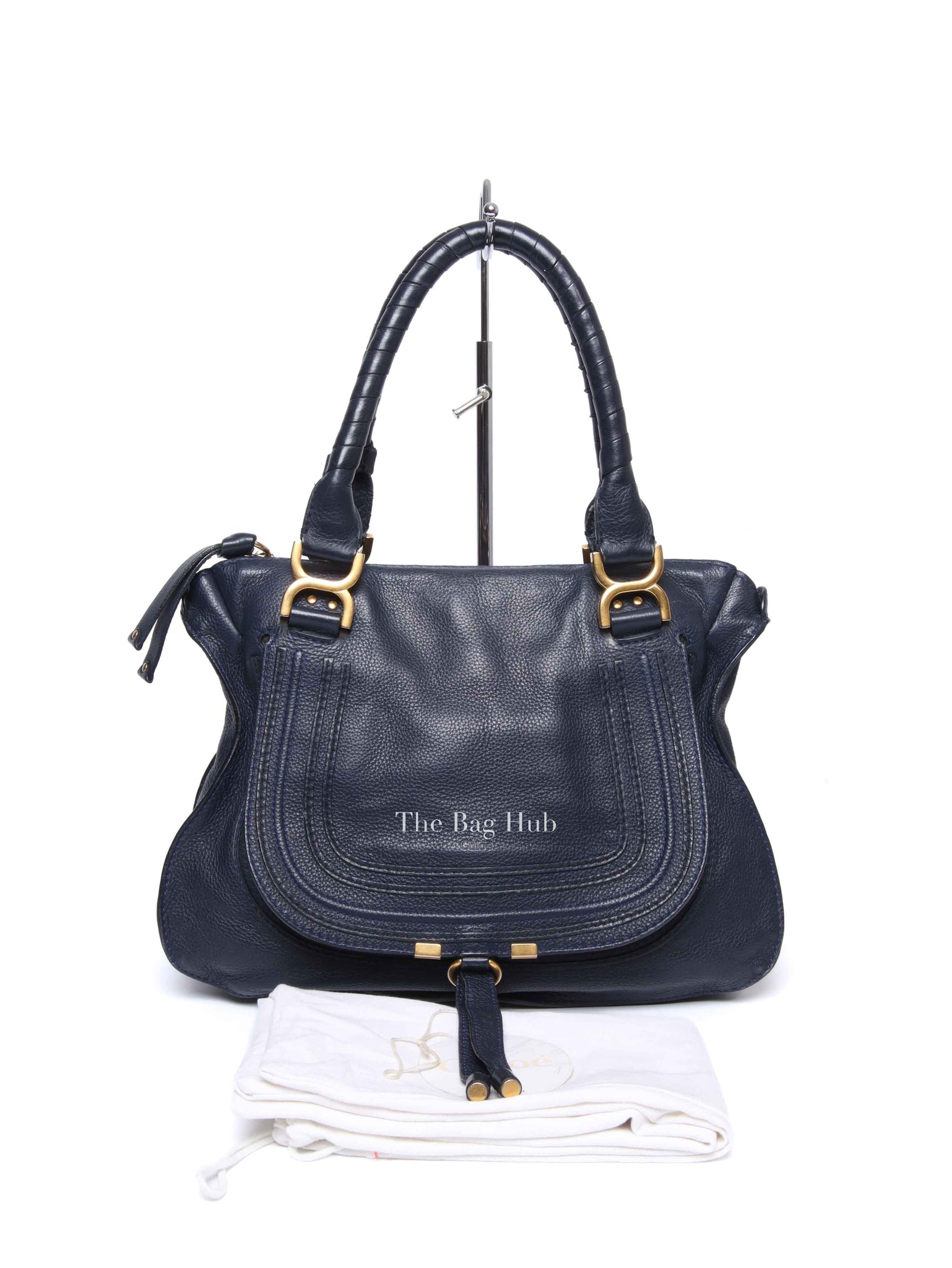 Chloe Navy Grained Leather Medium Marcie Bag