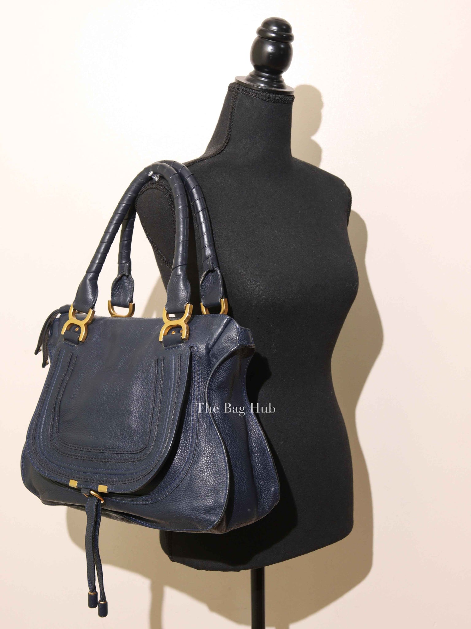 Chloe Navy Grained Leather Medium Marcie Bag