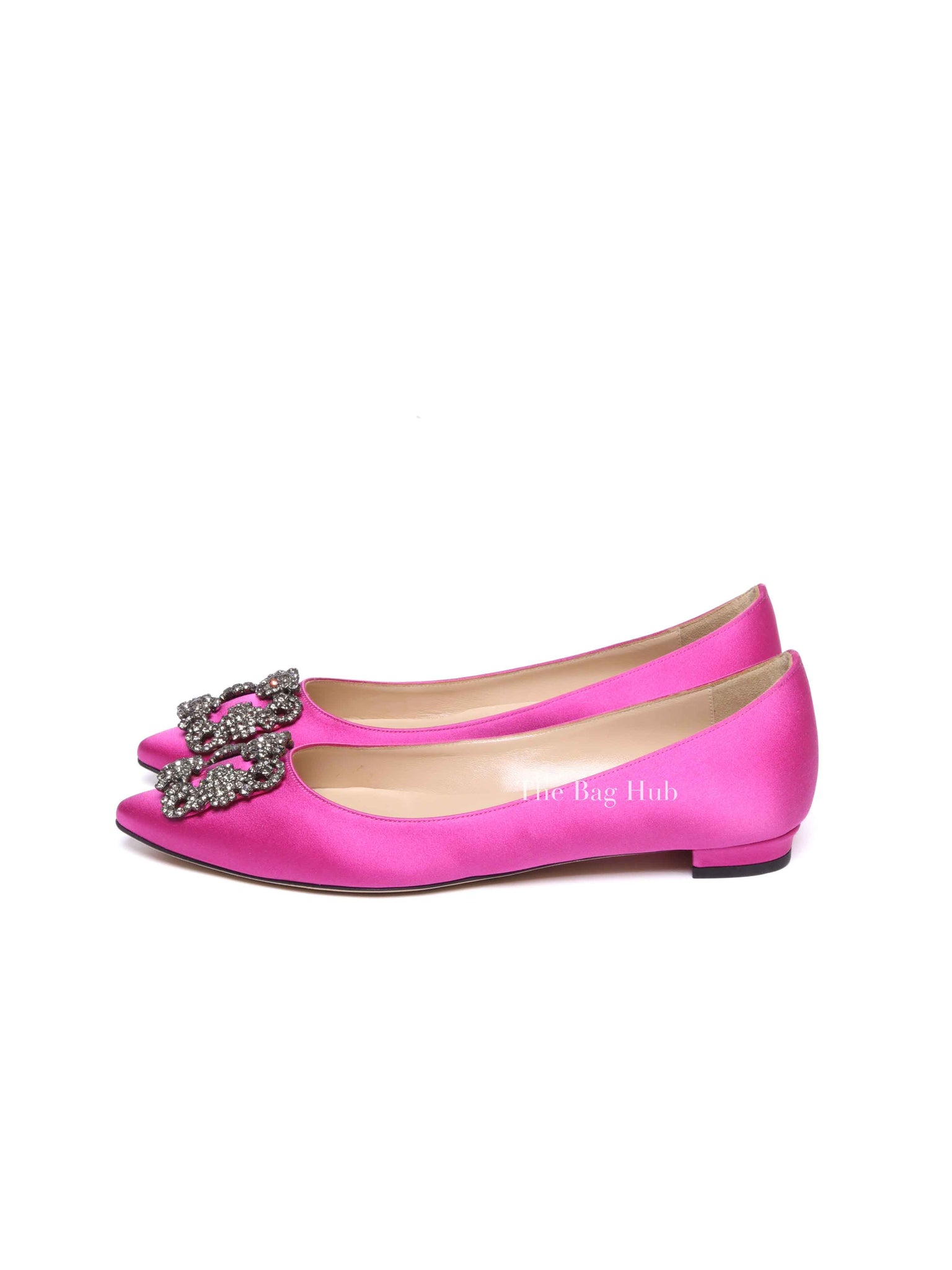 Manolo Blahnik Dark Fuchsia Satin Jewel Buckle Hangisi Flat Size 38