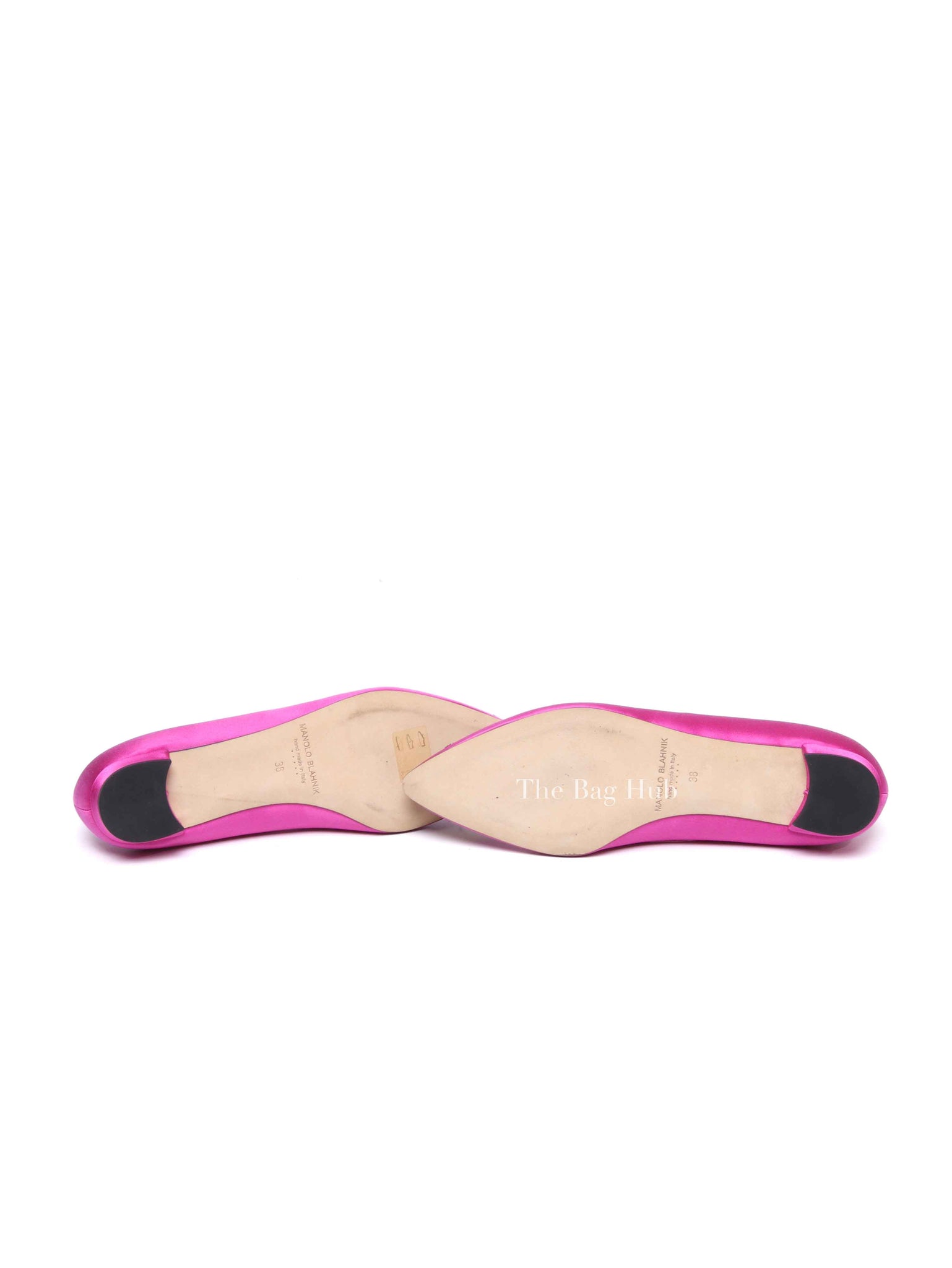 Manolo Blahnik Dark Fuchsia Satin Jewel Buckle Hangisi Flat Size 38