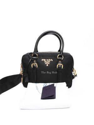 Prada Black Tessuto Nylon Saffiano Bauletto 2way Bag