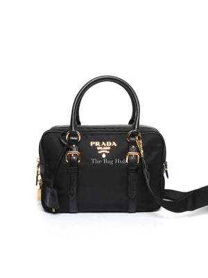 Prada Black Tessuto Nylon Saffiano Bauletto 2way Bag