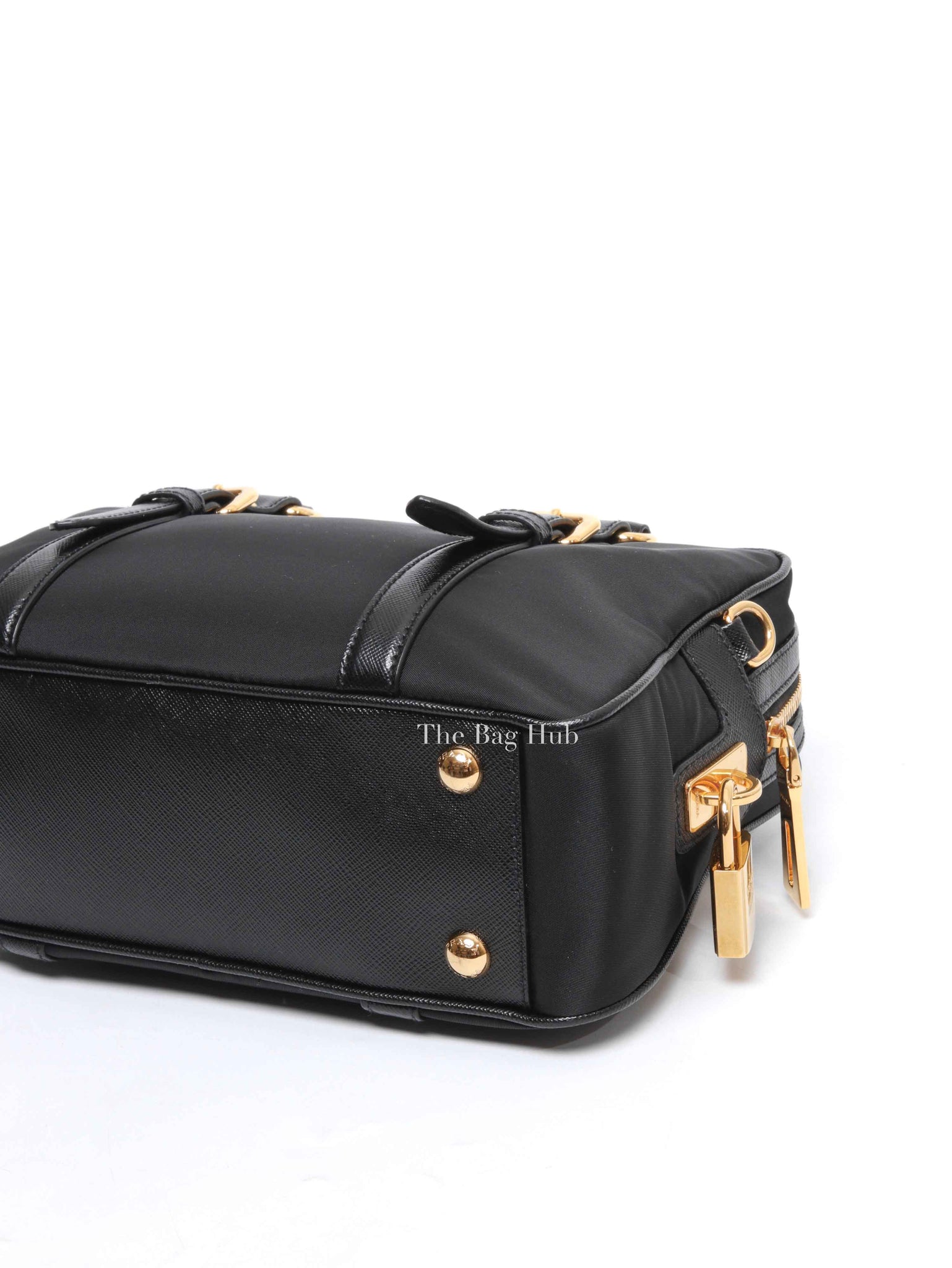 Prada Black Tessuto Nylon Saffiano Bauletto 2way Bag