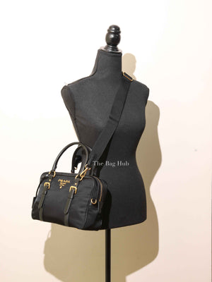 Prada Black Tessuto Nylon Saffiano Bauletto 2way Bag