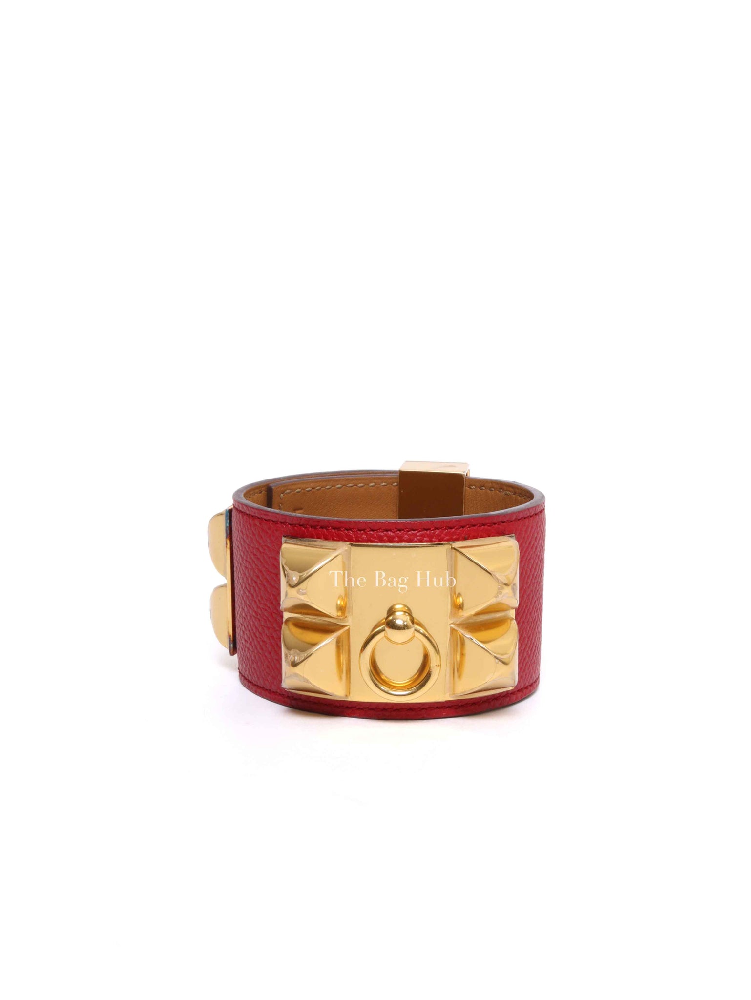 Hermes Rouge Casaque Epsom Leather Gold Plated Collier De Chien Bracelet