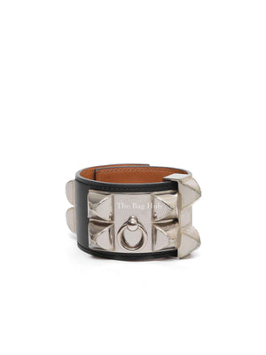 Hermes Black Leather CDC Palladium Plated Bracelet