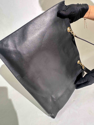Chanel Black Calfskin Leather CC Chain Tote Bag