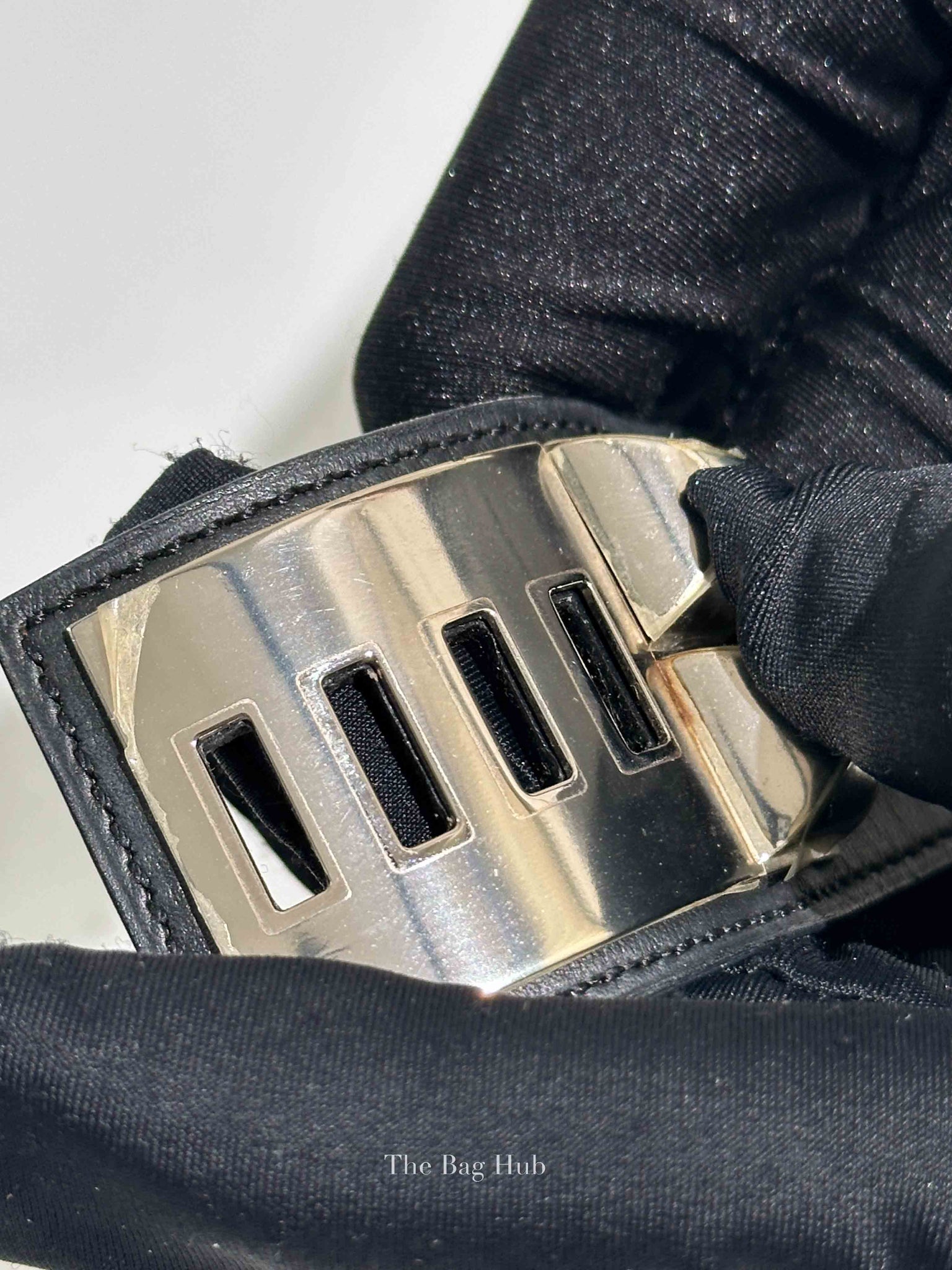 Hermes Black Leather CDC Palladium Plated Bracelet