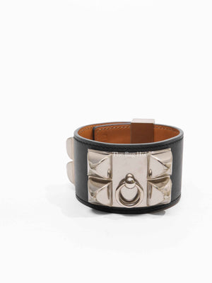 Hermes Black Leather CDC Palladium Plated Bracelet