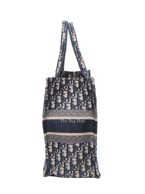 Dior Ecru and Blue Oblique Embroidery Medium Book Tote