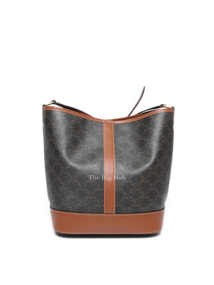 Celine Tan Canvas Calfskin Triomphe Medium Bucket Bag
