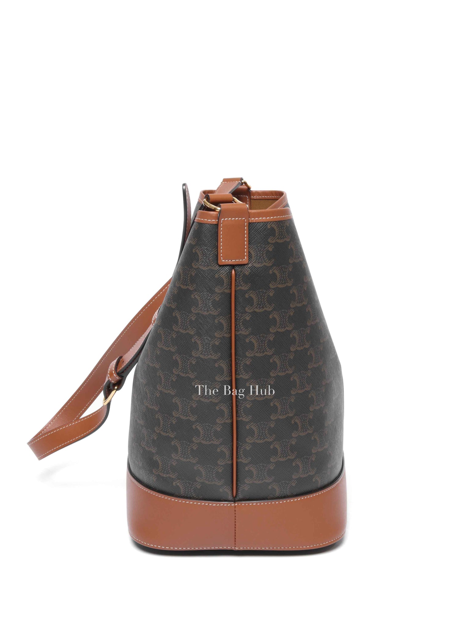 Celine Tan Canvas Calfskin Triomphe Medium Bucket Bag