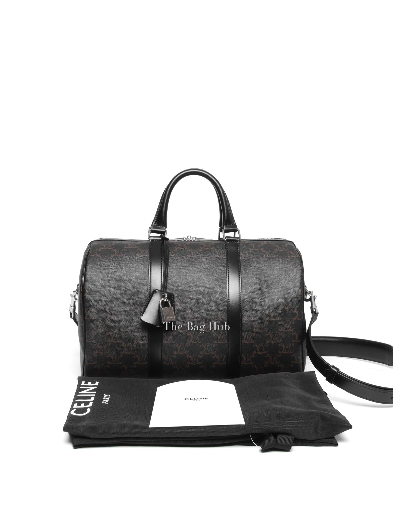 Celine Black Triomphe Canvas & Calfskin Large Boston Bag
