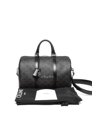 Celine Black Triomphe Canvas & Calfskin Large Boston Bag