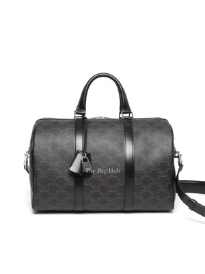 Celine Black Triomphe Canvas & Calfskin Large Boston Bag