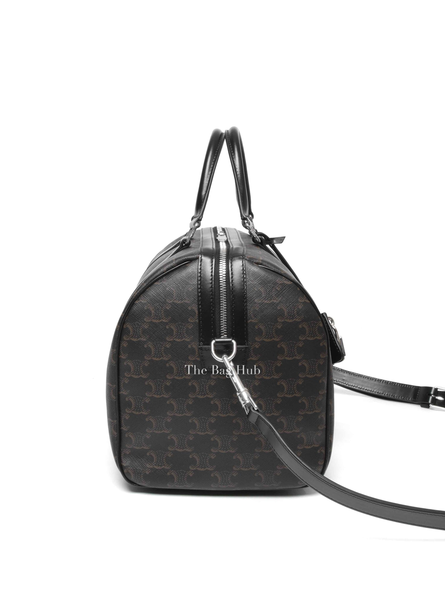 Celine Black Triomphe Canvas & Calfskin Large Boston Bag