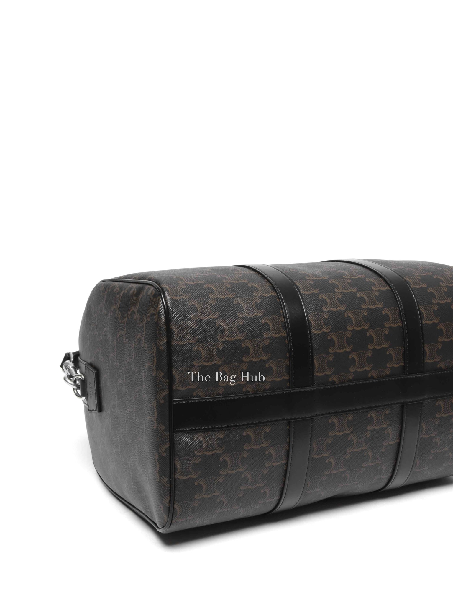 Celine Black Triomphe Canvas & Calfskin Large Boston Bag