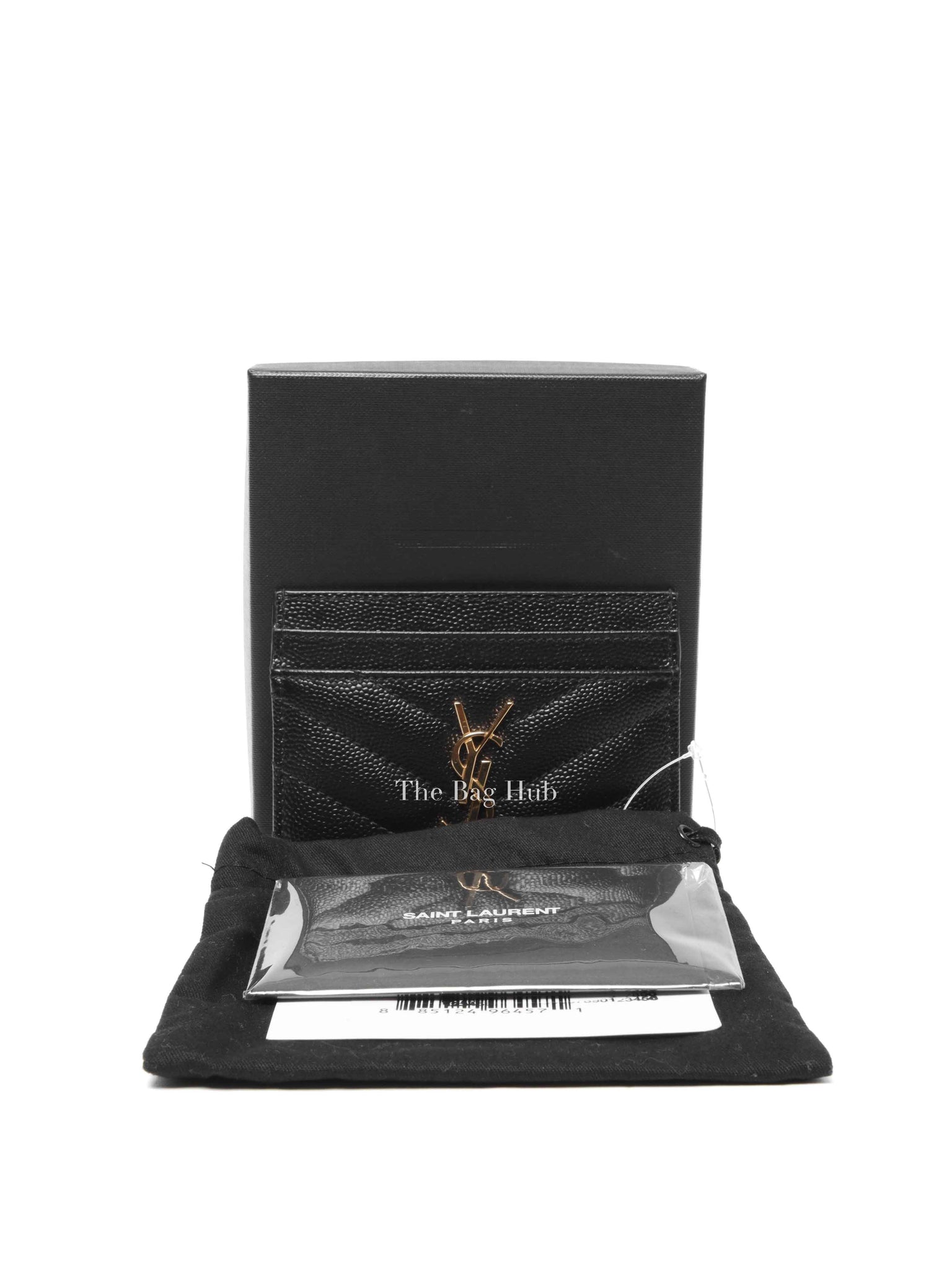 Saint Laurent Black Grain de Poudre Cassandre Matelasse Card Case GHW