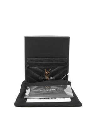 Saint Laurent Black Grain de Poudre Cassandre Matelasse Card Case GHW