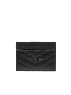 Saint Laurent Black Grain de Poudre Cassandre Matelasse Card Case GHW