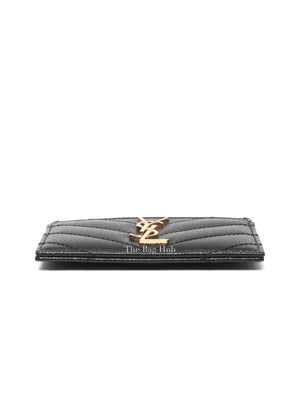Saint Laurent Black Grain de Poudre Cassandre Matelasse Card Case GHW