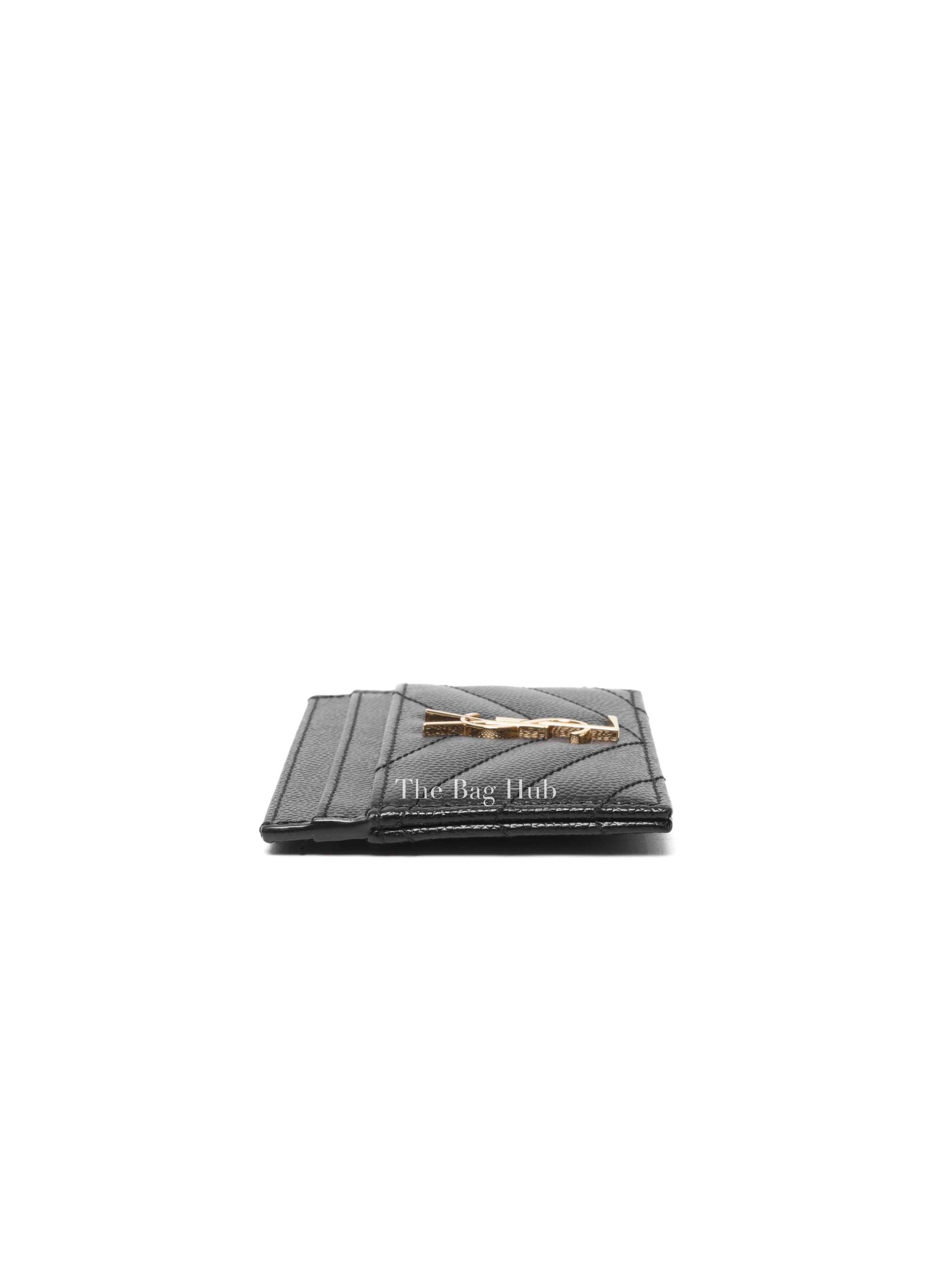 Saint Laurent Black Grain de Poudre Cassandre Matelasse Card Case GHW